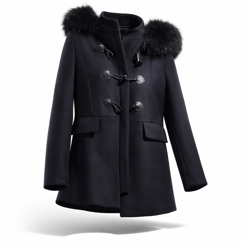 Zara Black Pea Coat with Faux Fur Collar